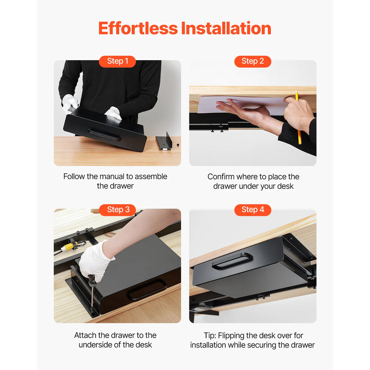 SucceBuy 13in/22in Under Desk Drawer Slide Out Desktop Storage Box Mounted Pullout Undertable Drawer Organizer for Office Home