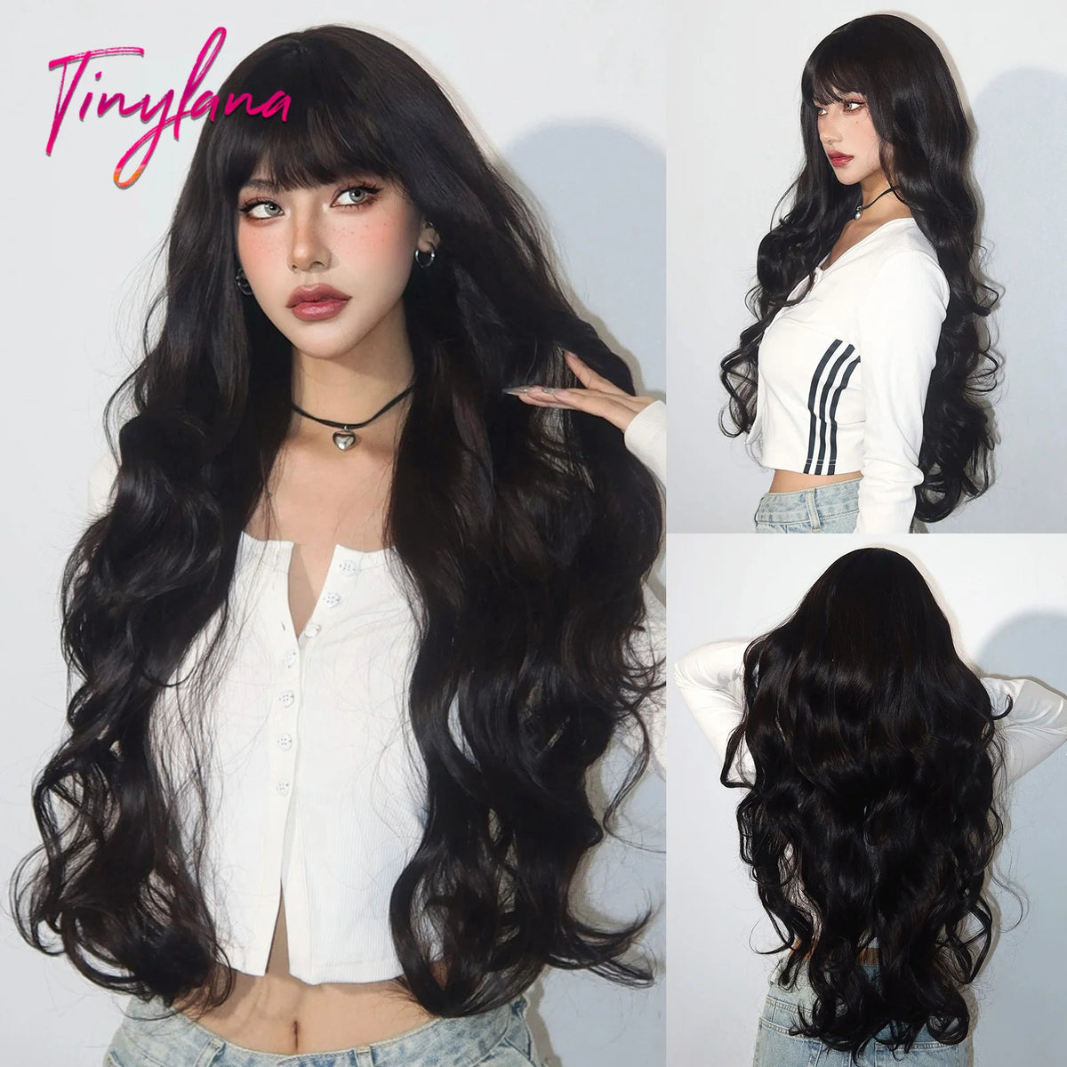 Long Wavy Synthetic Wig with Bangs - Apparel & Accessories from Linloft.