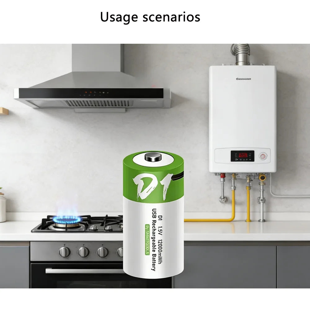 12000mWh 1.5V D Size LR20 Lithium Rechargeable Battery with Type-C Charging Cable, For Gas Stoves and Water Heaters Etc... - Electronics & Accessories from Linloft.