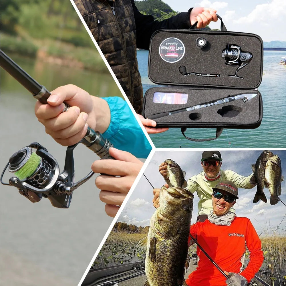 Sougayilang 1.8-2.7m Telescopic Pole and 5.1:1 High-Speed Gear Ratio Aluminim Spool Fishing Reel with Fishing Line Lure Bag Kit