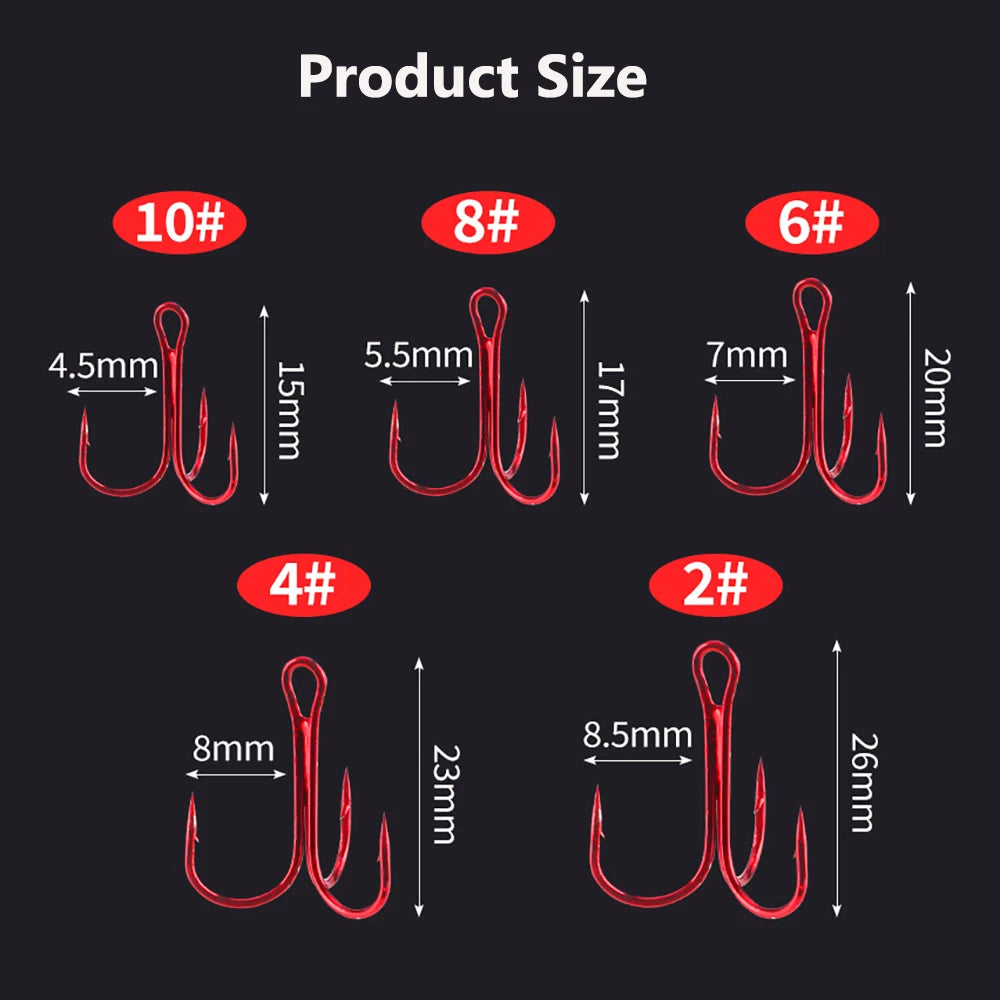 50pcs/box Triple Fishing Hooks Set Carbon Steel Barbed Treble Fishhooks for Lures Sea Fishing Accessories Tackle Tools
