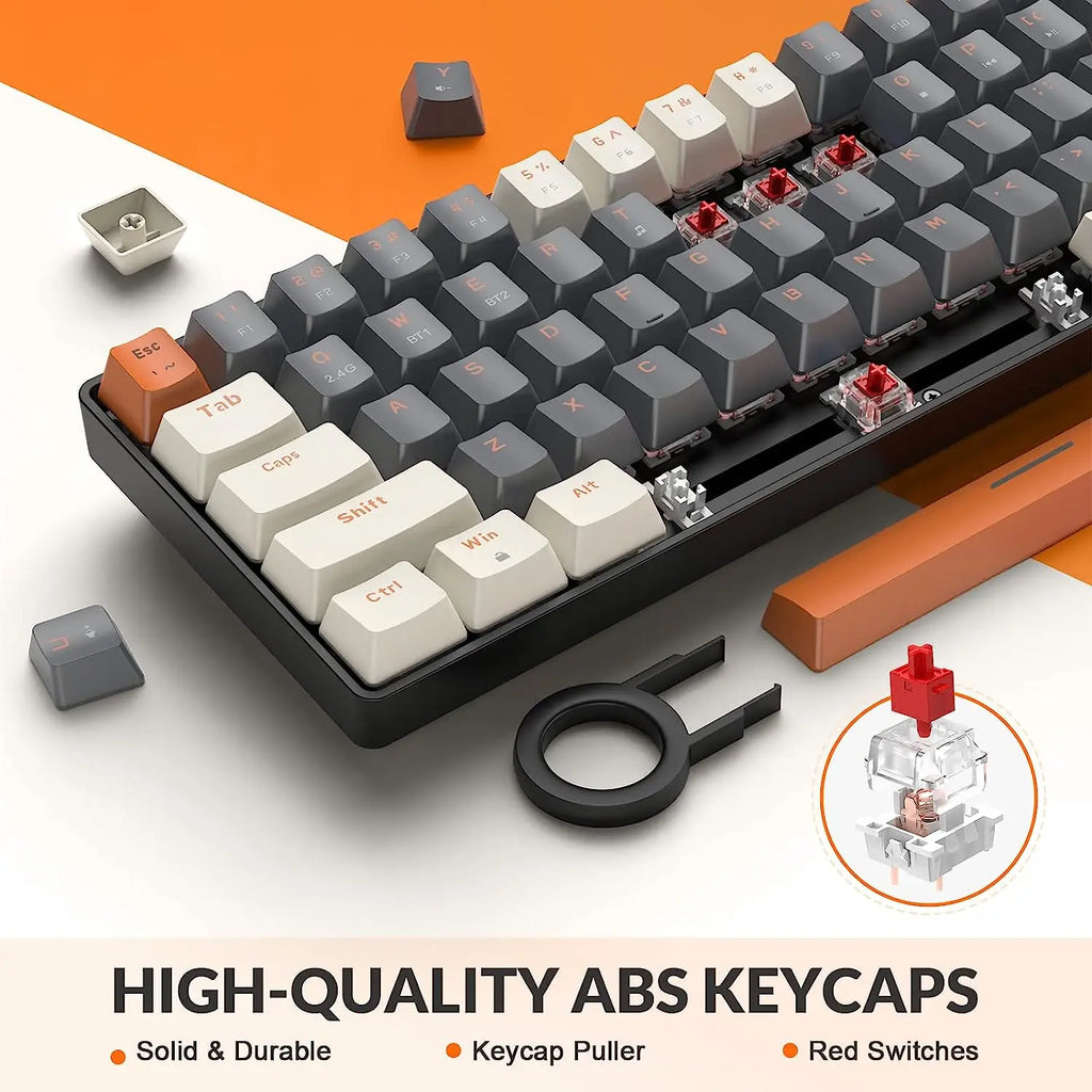 RK68 60% Wireless Mechanical Keyboard, Bluetooth 5.0/2.4GHz with Dual Mode 2-in-1 Receiver, 68-Key Hot-Swappable Gaming Keyboard - Electronics & Accessories from Linloft.