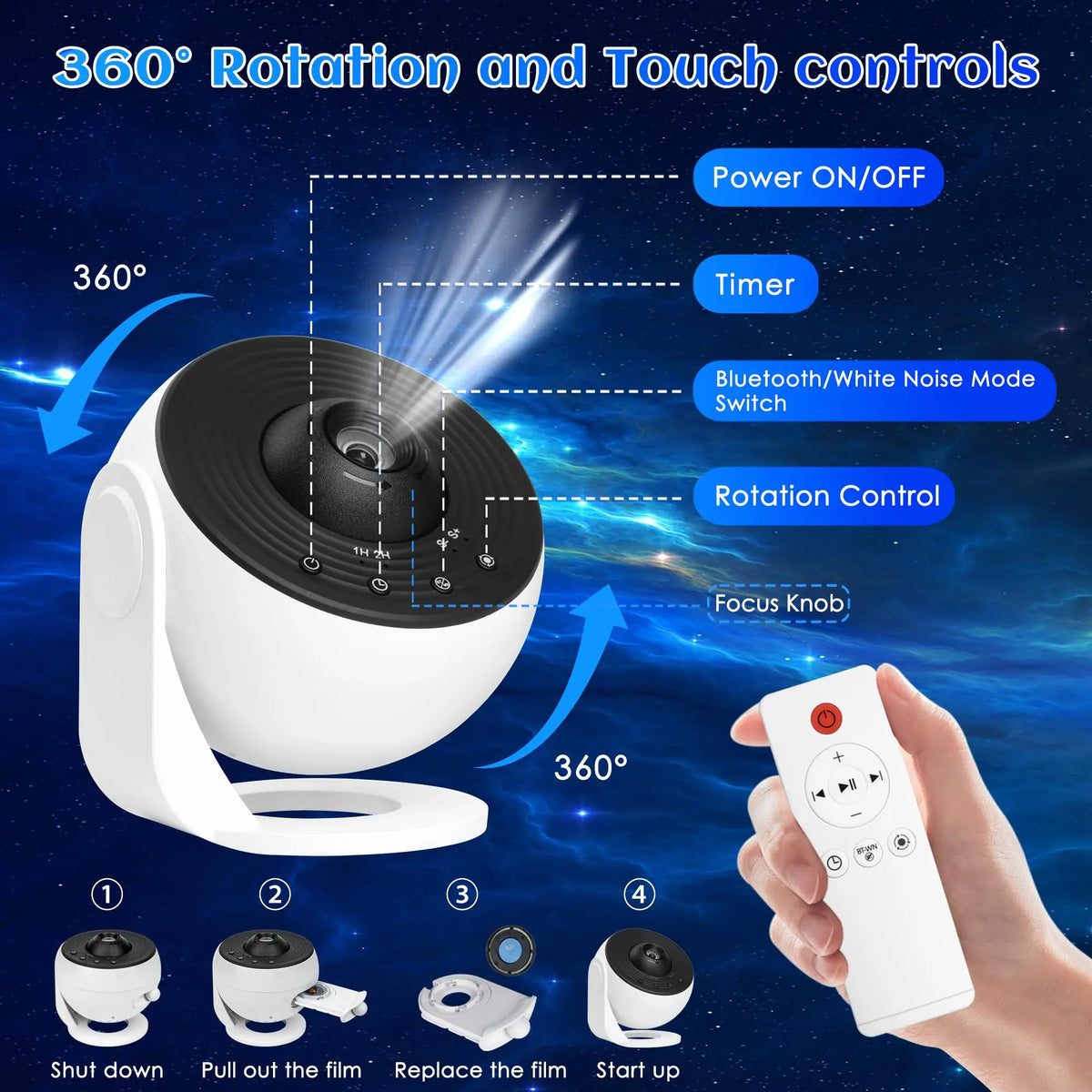 Galaxy Projector for Bedroom Pro Version HD 12 in 1 Film Discs Star Projector Galaxy Light Planetarium Projector with Timer White Noise 360 ° Rotation Bluetooth Remote Control - Home Lighting from Linloft.