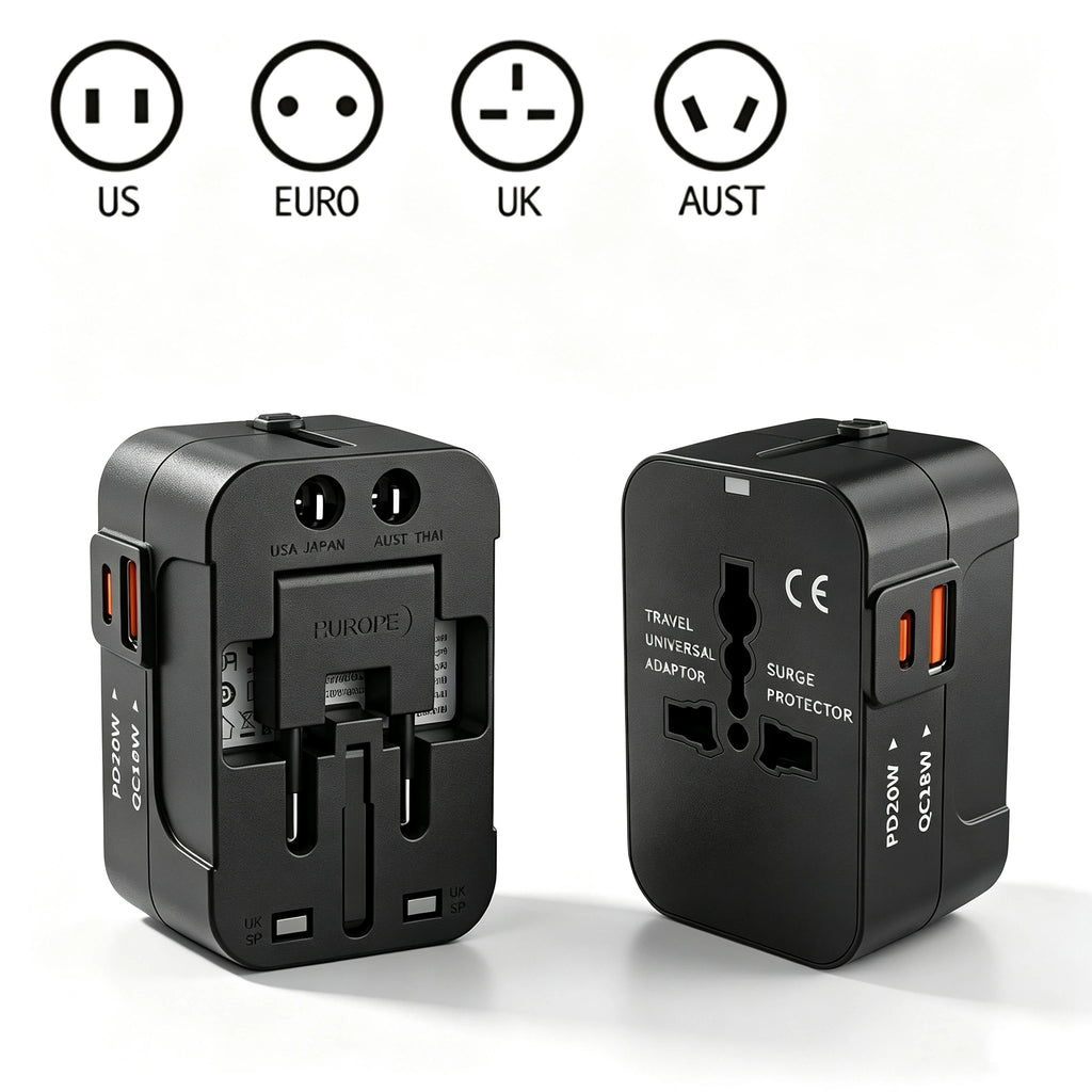 All-in-One Universal Travel Adapter USB A Type C Port Power EU UK US AU Power Charger Adapter Multifunctional Converter Socket