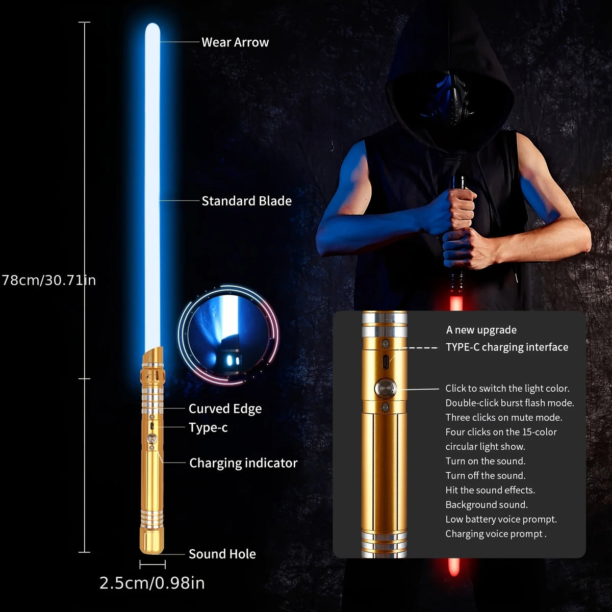 Gravity-Sensing Light-Up Saber Sword - Seasonal & Holiday from Linloft.