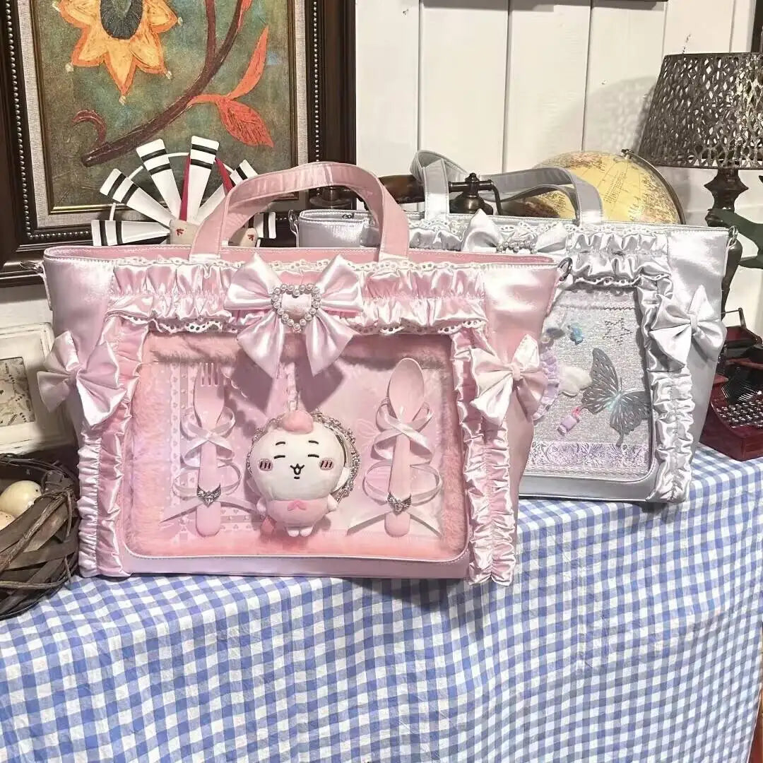 New Y2K Cute Japanese Ita Shoulder Bag Lolita Girls Transparent Tote Bag Large Capacity Crossbody Casual Bag DIY Display Handbag - Bags & Cases from Linloft.