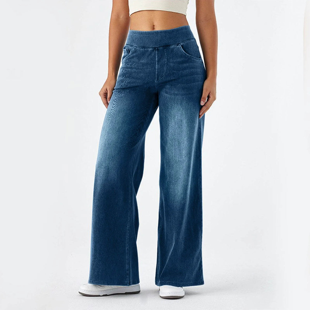 Wide Leg Elastic Waist Baggy Jeans - Apparel & Accessories from Linloft.