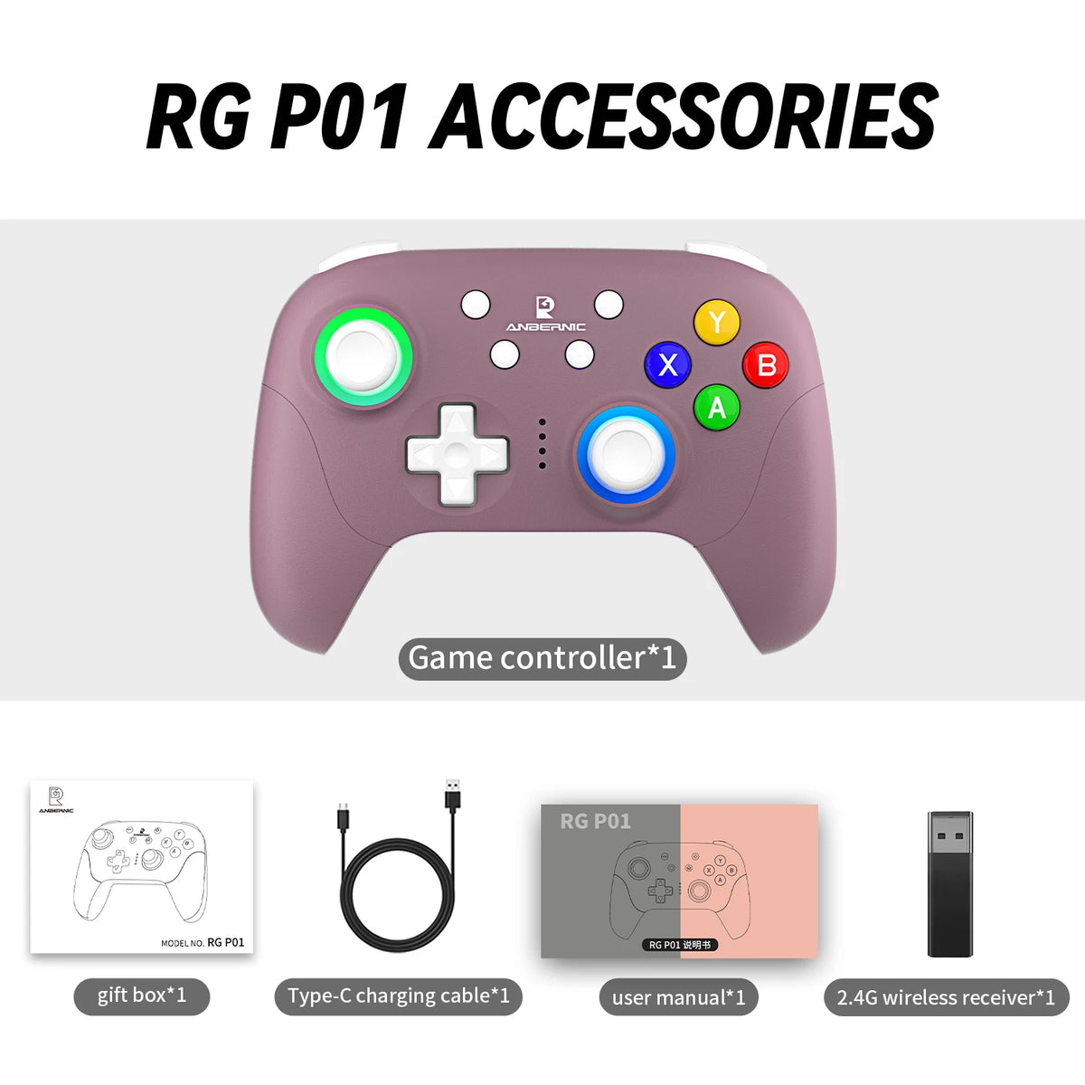 ANBERNIC RG P01 Retro Games Controller Wired/Wireless Bluetooth RGB Hall Effect Joystick XBOX Gamepad for PC Android IOS Steam - Gaming Accessories from Linloft.
