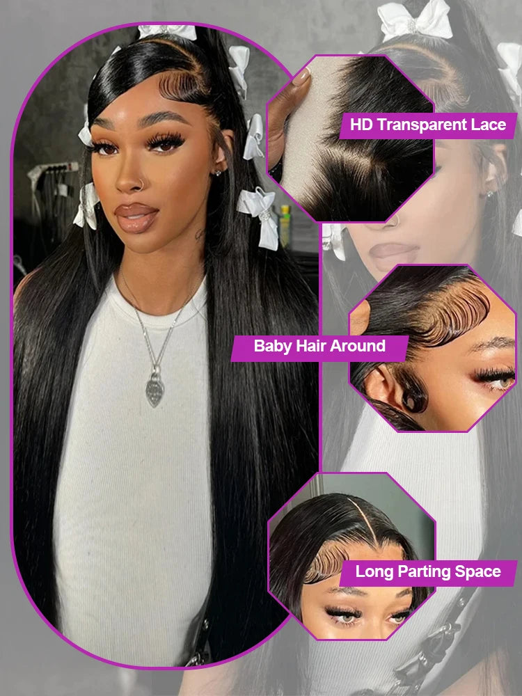 300% High Density Straight Human Hair Wigs 13x6 13x4 HD Lace Front Wig Brazilian 40 46 Inch 360 Full Lace Frontal Human Hair Wig