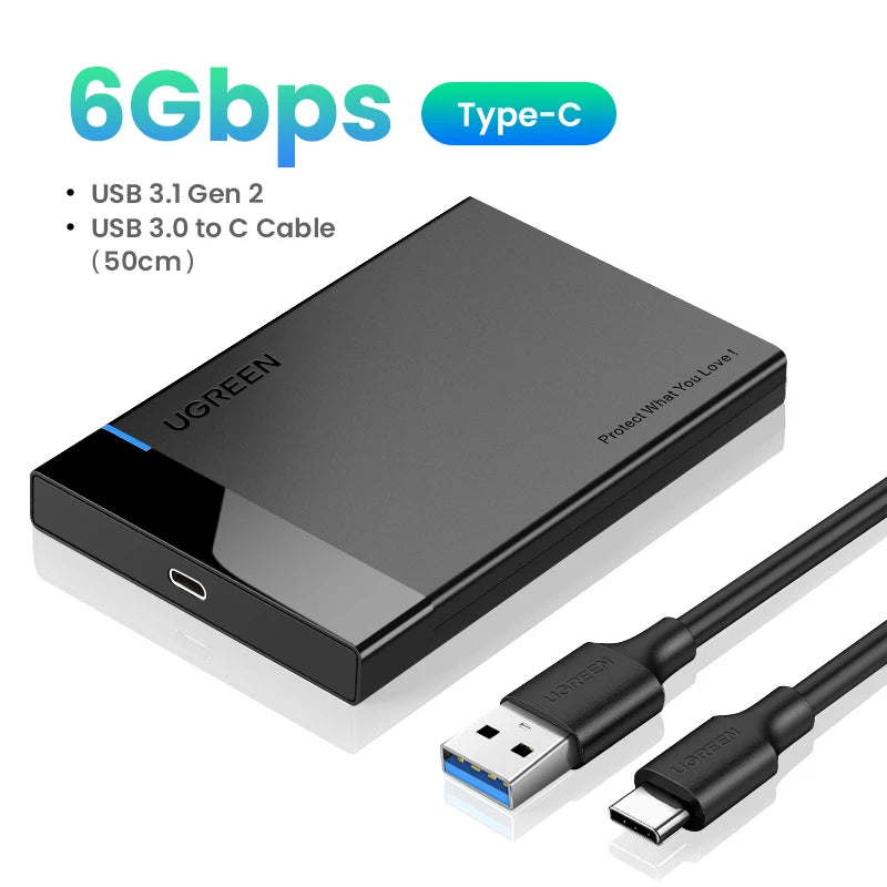 UGREEN HDD Case 2.5" Hard Drive Enclosure USB Type C SATA 5Gbps for SSD HDD 9.5 7mm External Hard Drive Disk Case Support UASP