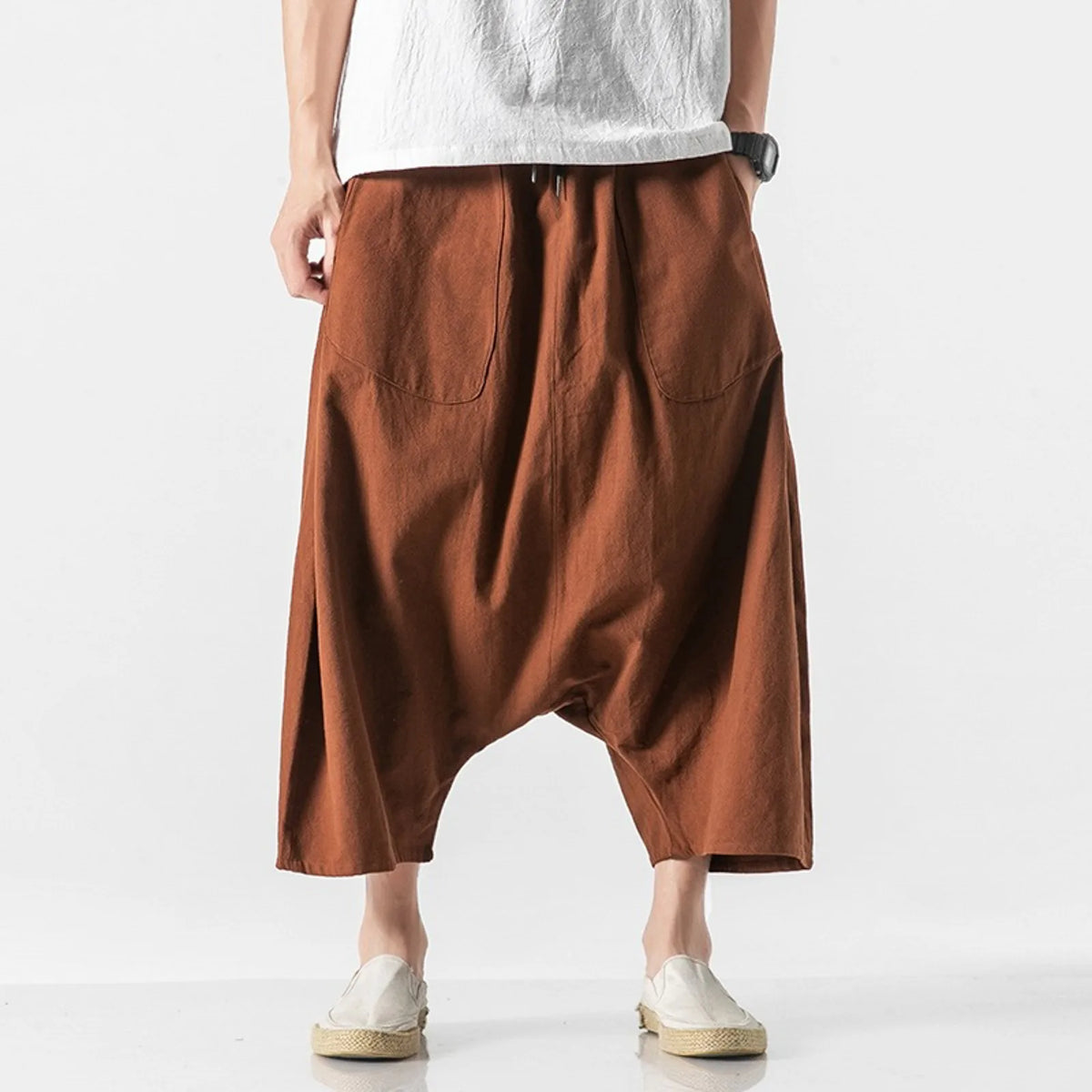Mens Overalls Cotton Shorts Pants Wide Leg Knee Length Men Pants Casual Stretch Garment Parachute Pants Harajuku Streetwear Y2k - Apparel & Accessories from Linloft.