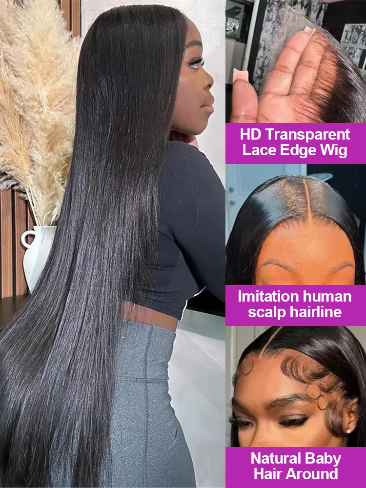 300% High Density Straight Human Hair Wigs 13x6 13x4 HD Lace Front Wig Brazilian 40 46 Inch 360 Full Lace Frontal Human Hair Wig