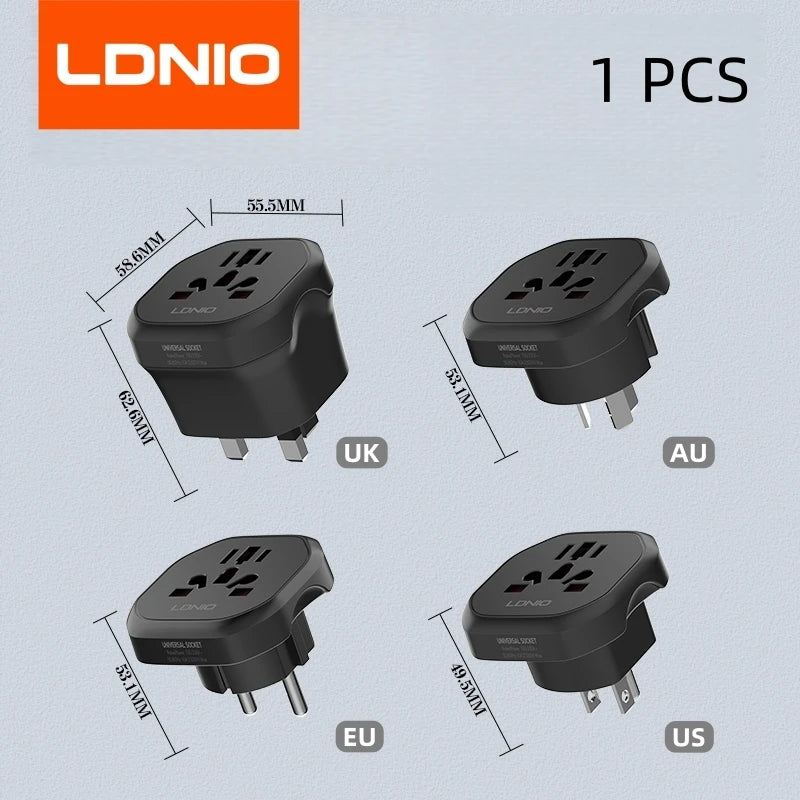 LDNIO UK EU US AU All In One Worldwide Power Socket Travel Converter Universal Travel Adapter 2500W Multi Plug Australian CN KR - Electronics & Accessories from Linloft.