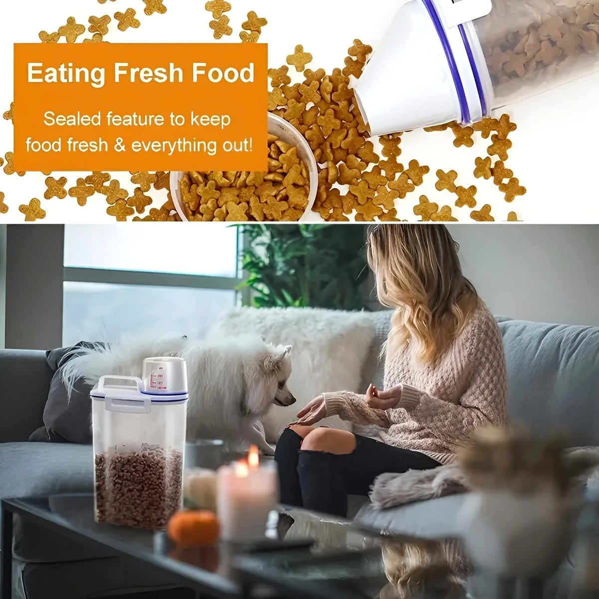 Dog Food Storage Cat Food Plastic Storage Tank with Measuring Cup Moisture-Proof Sealed Jar Pet Supplies Additions - Pet Supplies from Linloft.