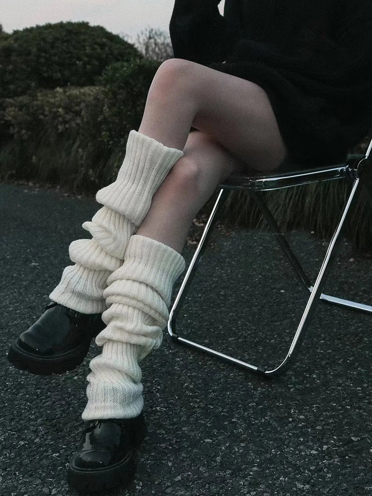 1 Pair Women's Solid Color Vertical Stripe Decorated Sweet And Cute Leg Warmers, Suitable For Spring, Autumn And Winter - Apparel & Accessories from Linloft.