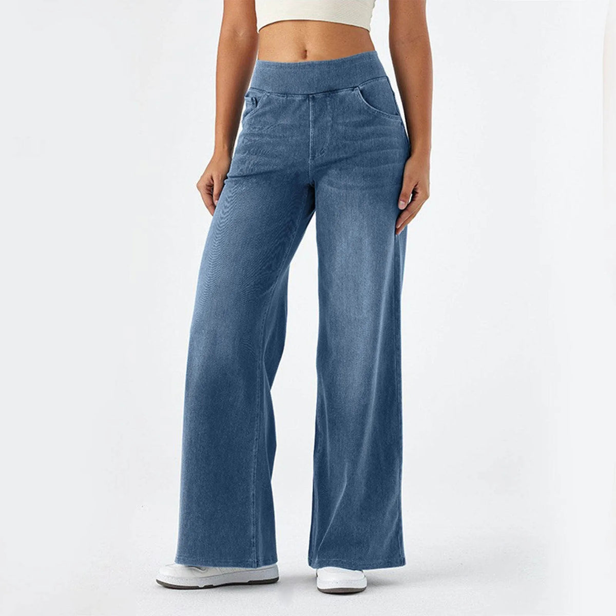 Wide Leg Elastic Waist Baggy Jeans - Apparel & Accessories from Linloft.