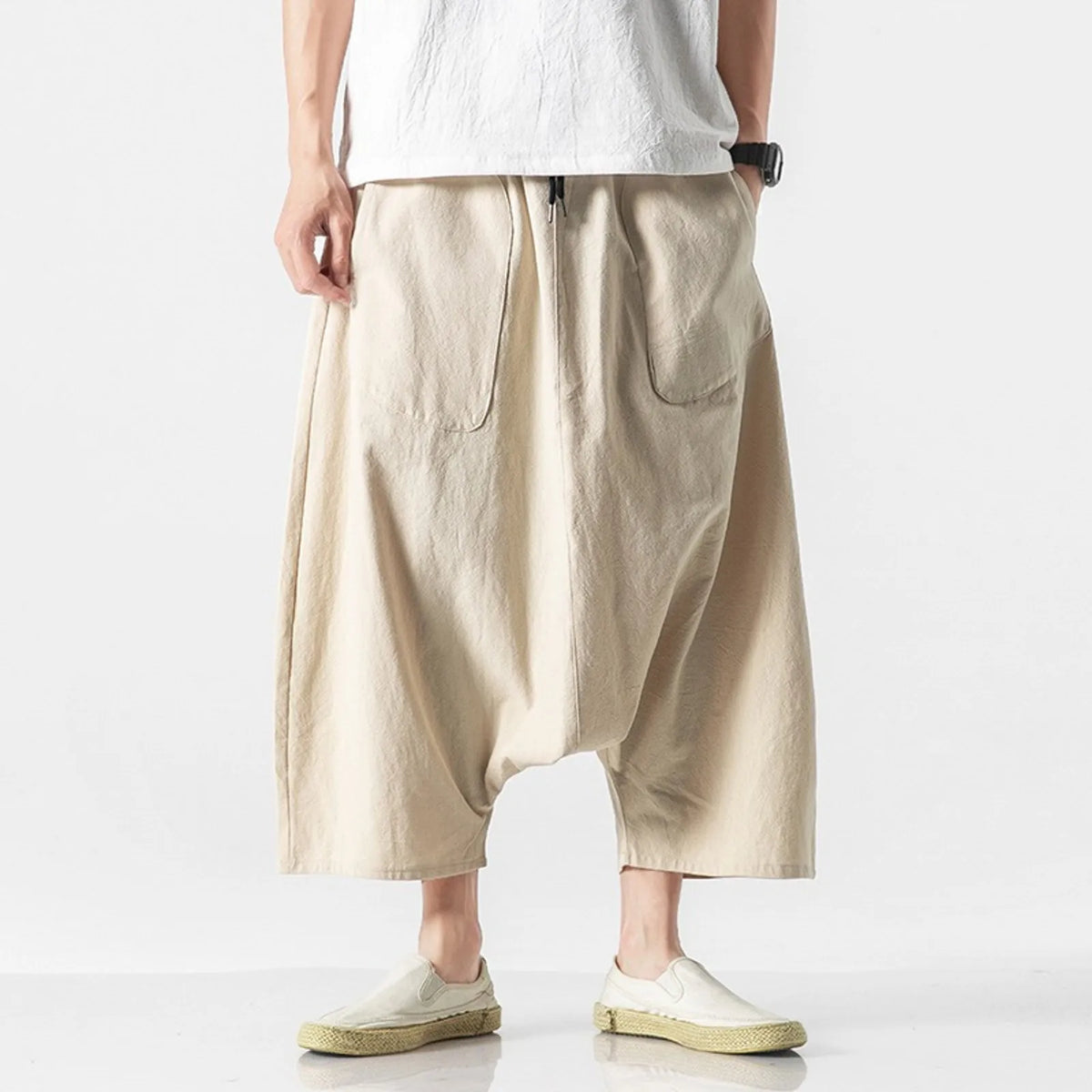 Mens Overalls Cotton Shorts Pants Wide Leg Knee Length Men Pants Casual Stretch Garment Parachute Pants Harajuku Streetwear Y2k - Apparel & Accessories from Linloft.