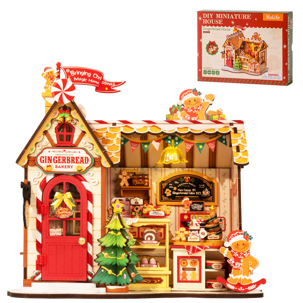 Miniature Gingerbread House DIY Kit with LED - Seasonal & Holiday from Linloft.