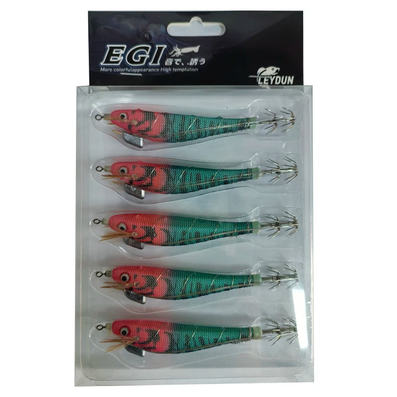 Luminous Wood Shrimp Squid Jigs, 5-Pack - Fishing Tackle from Linloft.