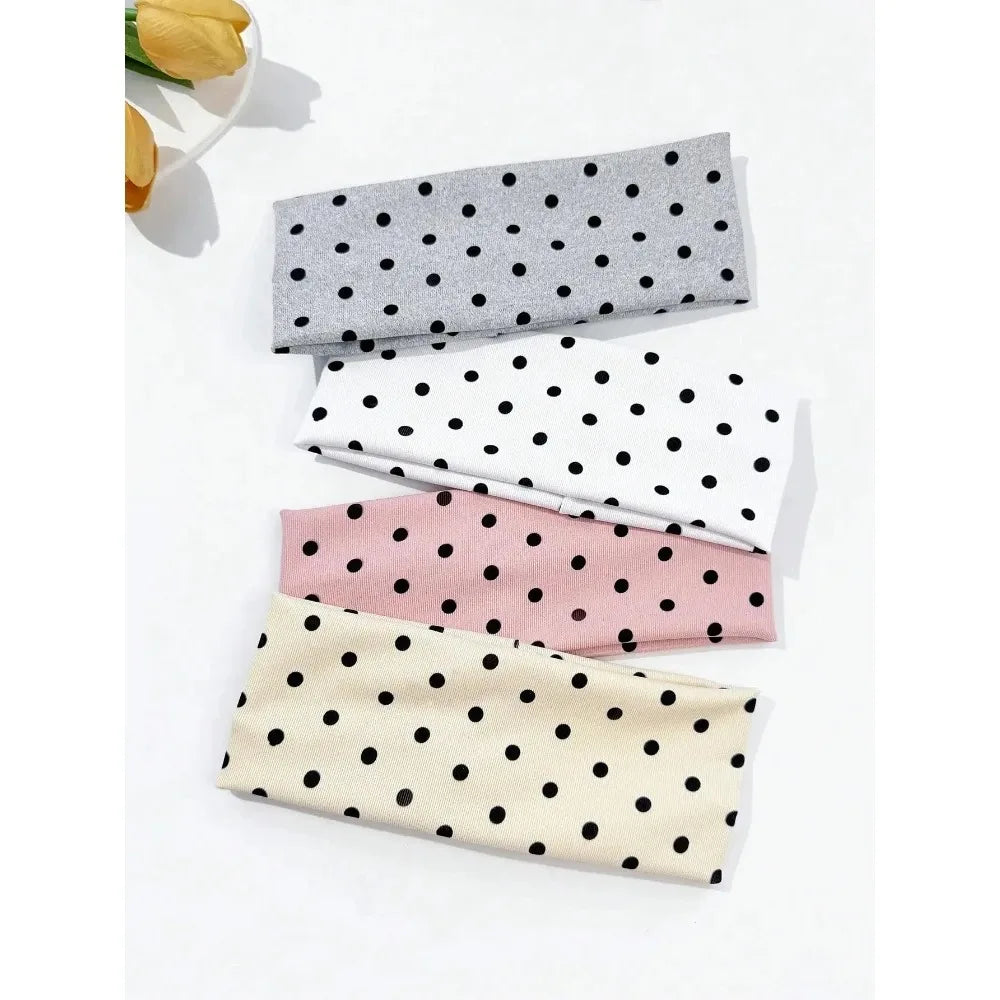 4pcs/set Ladies Polka Dot Print Wide-Edge Elastic Hair Band Face Makeup Sports Headband Stylish Hair Accessory for Women - Apparel & Accessories from Linloft.