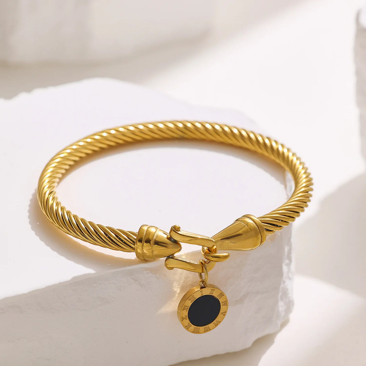 Roman Numeral Twisted Cable Bangle - Bracelets from Linloft.