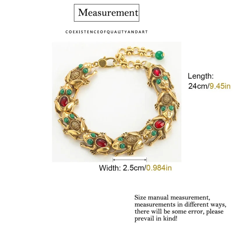 Lucky Toad Bracelets For Women Green Red Agate Antique Gold Color Charm 2025 Accessories Mothers Day Gift New