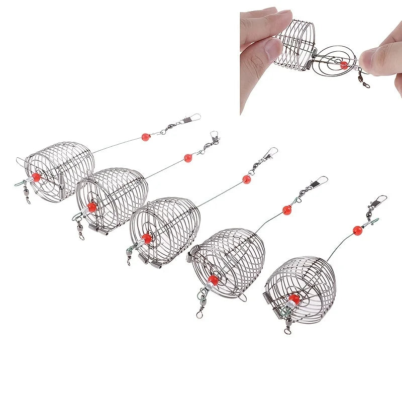 5 PCS Cage Bait Cage Fishing Bait Cage Stainless Steel Metal Fishing Bait Cage Fishing  Nesting Device Nesting Gear Accessories