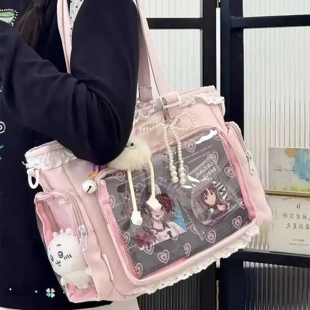 New Y2K Cute Japanese Ita Shoulder Bag Lolita Girls Transparent Tote Bag Large Capacity Crossbody Casual Bag DIY Display Handbag - Bags & Cases from Linloft.