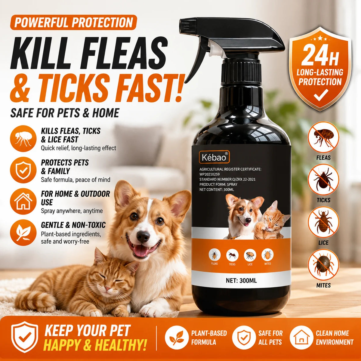 Flea Medicine for Dogs and Cats, Fleas Removed, Pet External Insect Repellent Spray, Insect Repellent Spray to Remove Lice Fleas - Pet Supplies from Linloft.