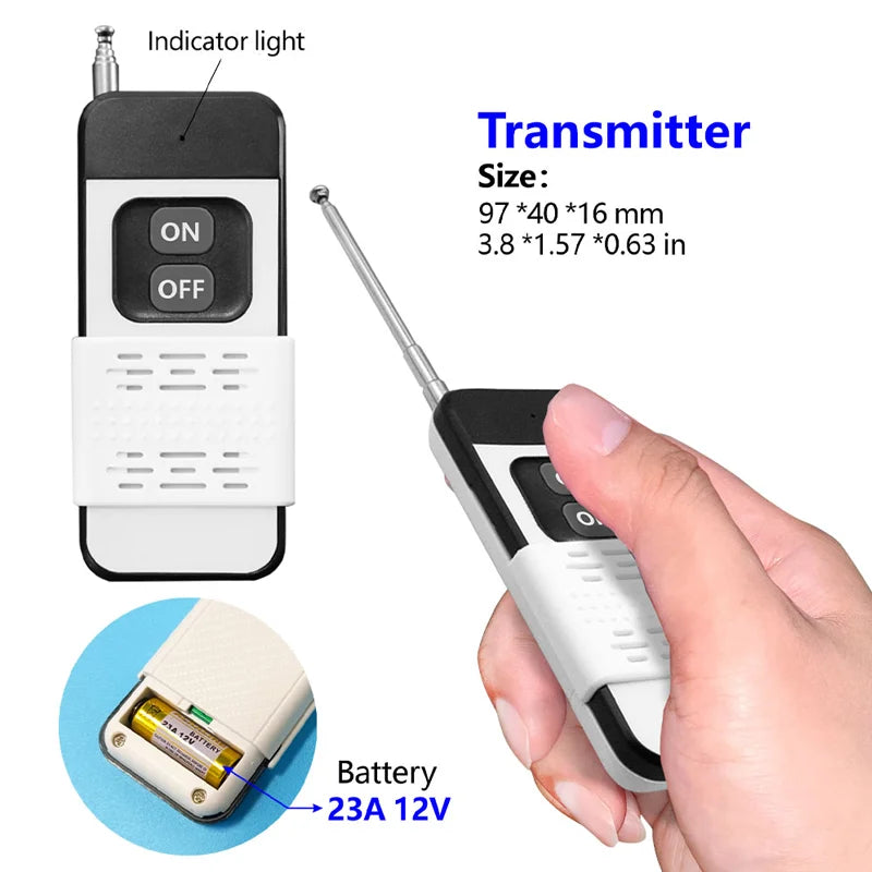 433 Mhz Remote Control Universal Wireless Remote Switch AC 220V 30A Relay Receiver 1000m RF Transmitter for Water Pump / Farm