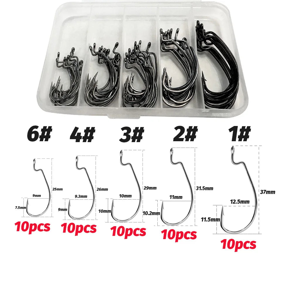 Wide Gap Offset Worm Hooks with Box - Fishing Hooks from Linloft.