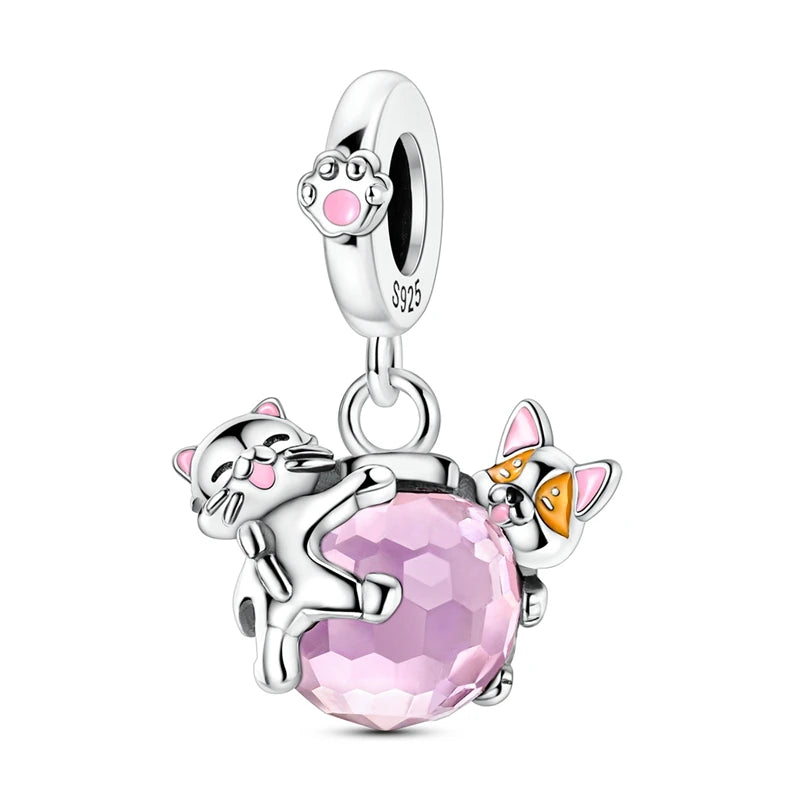 MULA Pink 925 Sterling Silver Charms Pendant Perfume Dreamcatcher Heart Love Beaded Fit Original Bracelet Women DIY Jewelry Gift - Bracelets from Linloft.
