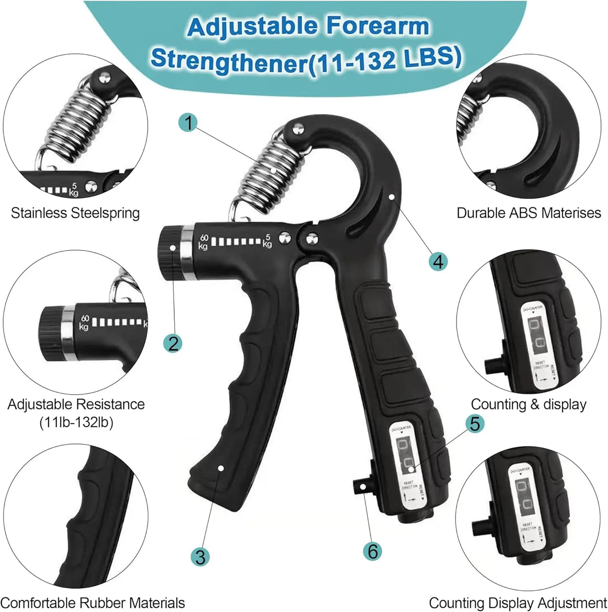 Mechanical Counting Grip Strength Trainer With Finger Exerciser For Muscle Building Hand Injury Recovery Rehabilitation Training