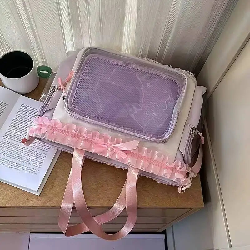 New Y2K Cute Japanese Ita Shoulder Bag Lolita Girls Transparent Tote Bag Large Capacity Crossbody Casual Bag DIY Display Handbag - Bags & Cases from Linloft.