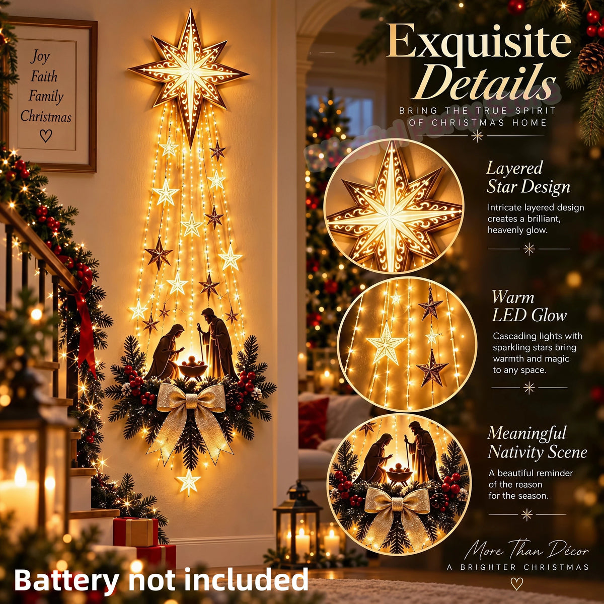 Christmas,Bethlehem Star of Faith,Lighted Nativity Wall Decor,Glowing Christmas Hanging Ornament,LED Light for Indoor Home Decor - Seasonal & Holiday from Linloft.