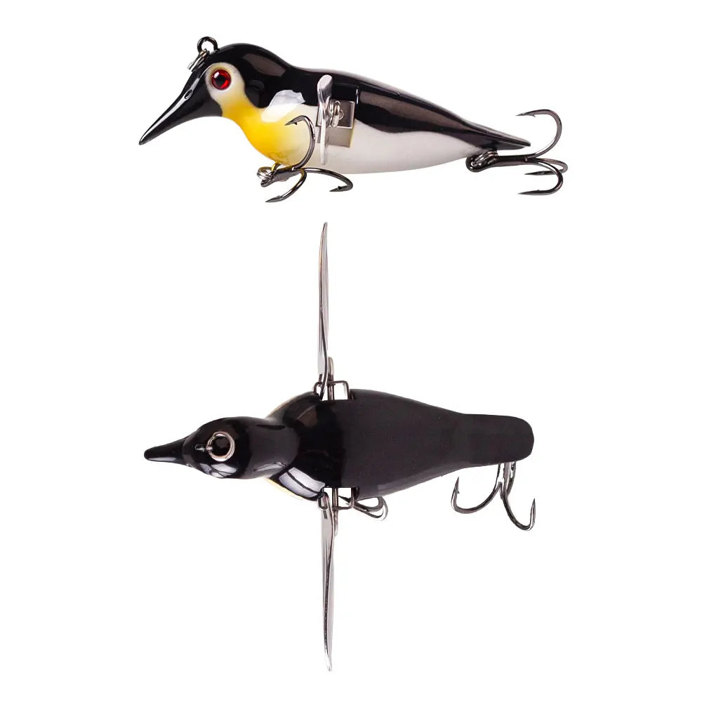Hanlin 8cm/12g Simulation Penguin Topwater Popper Bait Floating Birds Fishing Lure Metal Wings Wobbler Swimbait Pike Bass Tackle
