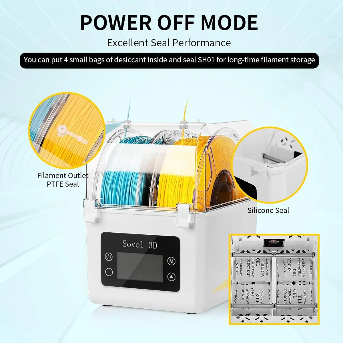 Sovol 2 Rolls Filament Dehydrator Spool Holder Filaments Dry Box for 1.75mm, 2.85mm ABS PLA PETG TPU FDM Material 3D Printer - 3D Printing Accessories from Linloft.