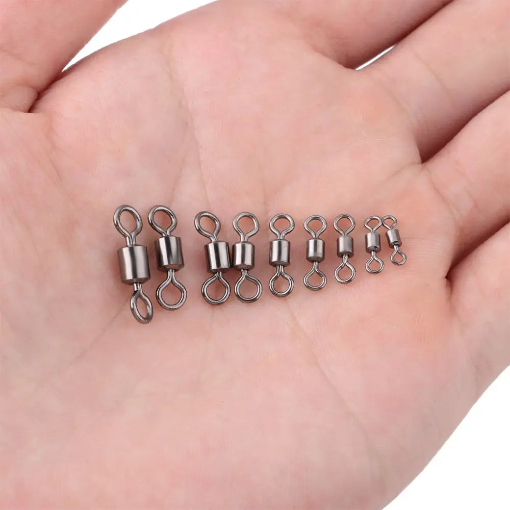 100Pcs Bearing Barrel Fishing Rolling Swivel Connector Rolling Swivels Fishing Connector Solid Ring Fishing Tackle Accessories