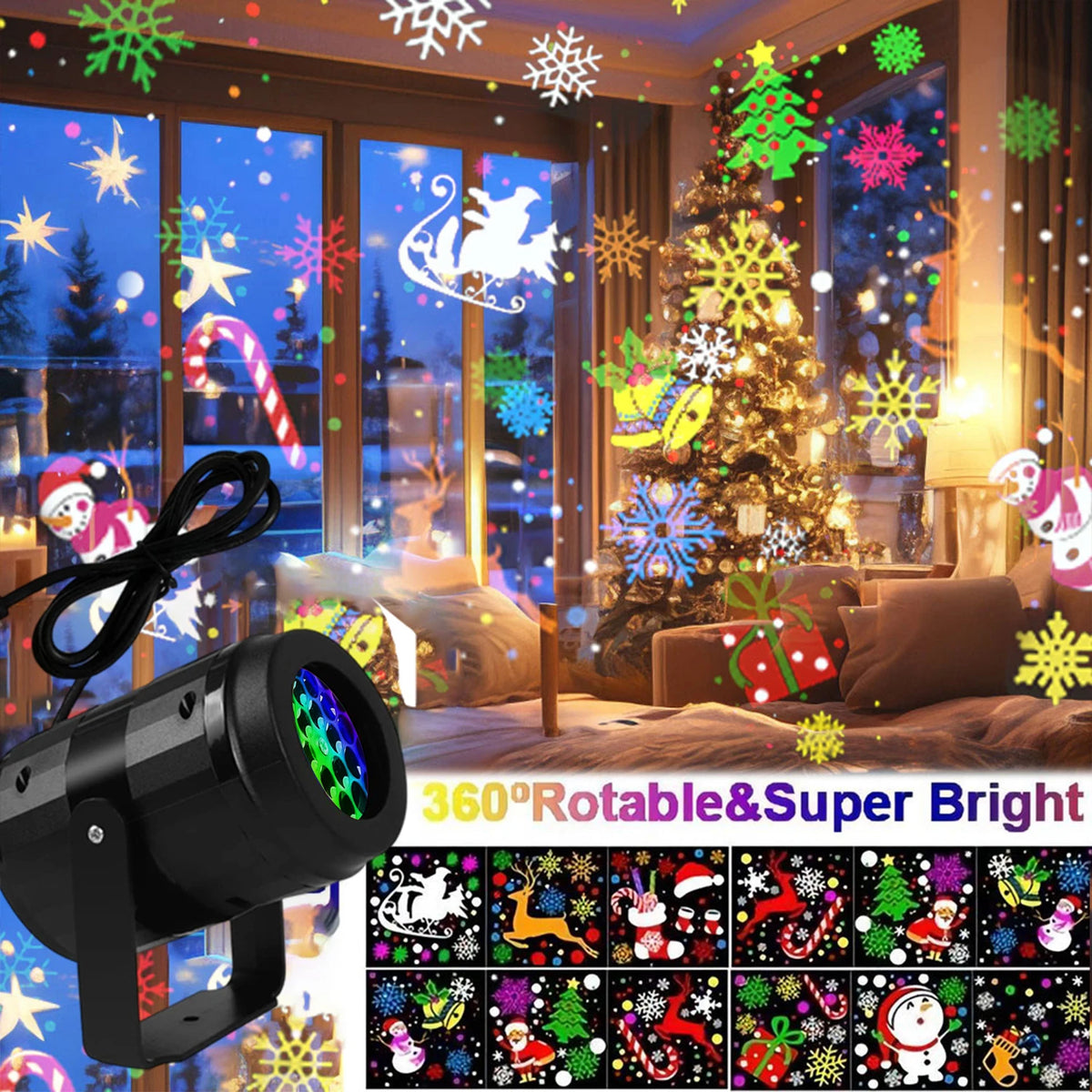 LED Christmas Projector with 16 Patterns - String & Fairy Lights from Linloft.