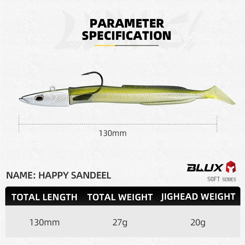Paddle Tail Sandeel Soft Lure with Jig Head