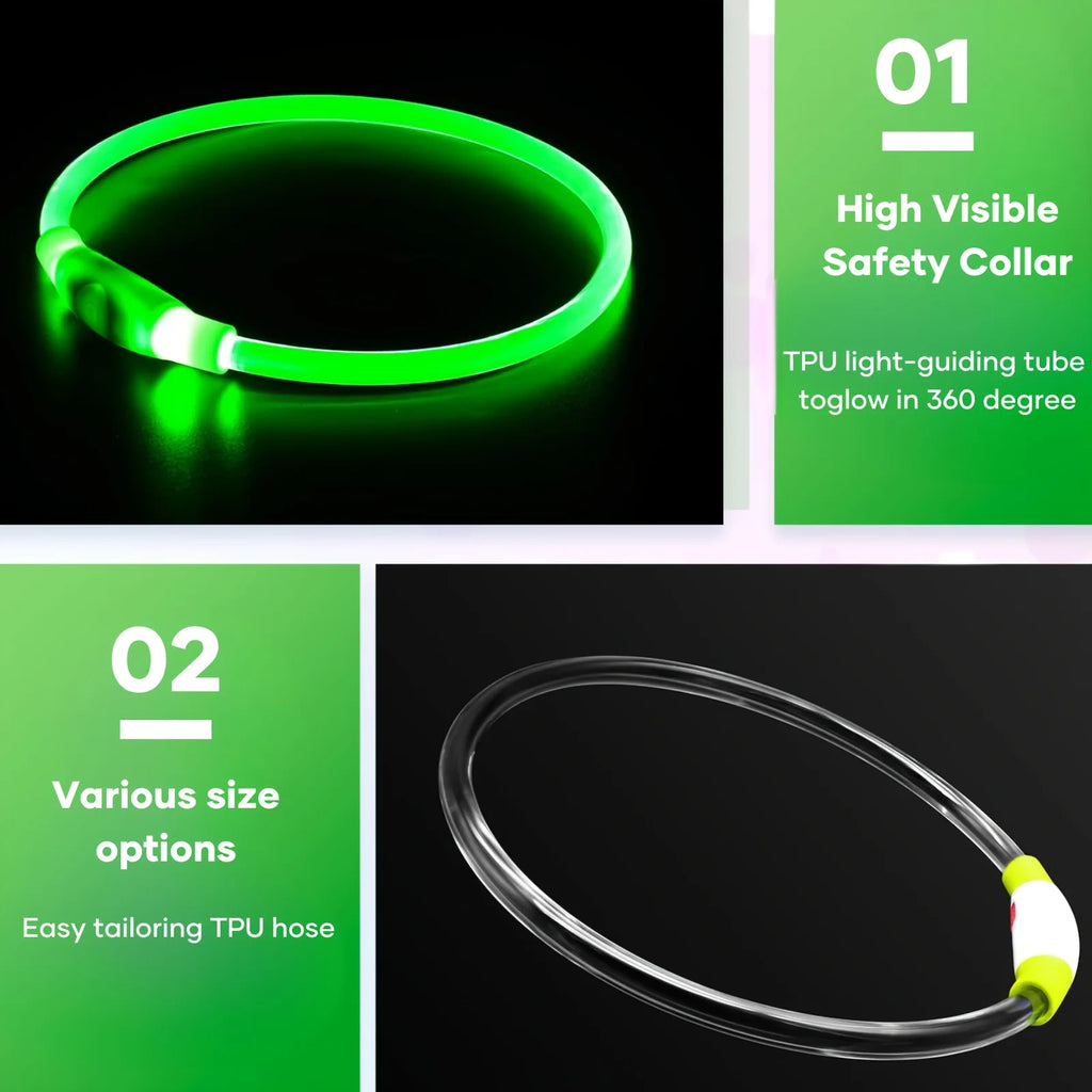 Pet Dog Cat LED Light Collar Luminous Anti-Lost Dog Collar USB Rechargeable Dog Necklace Collar Night Identification Collar - Pet Supplies from Linloft.