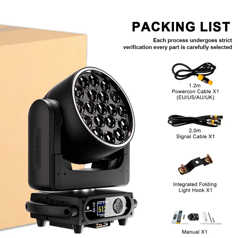 SHEHDS New 19x15w 25w RGBW 4in1 LED Wash Beam Moving Head With Ring For DJ Disco Wedding Theaters Church Christmas