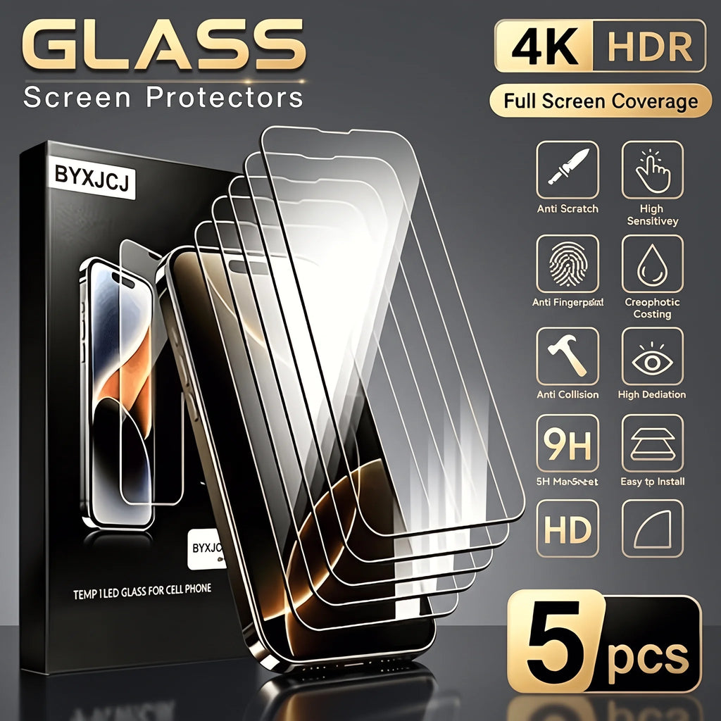 5P Ultra HD Full Coverage Tempered Glass Screen Protectors, Compatible with iPhone 18/18 Pro/18 ProMax/17Pro Max/17/16 Pro Max/16 Pro/16 Plus/16/15 ProMax. Features Anti-fingerprint & Dust-proof Performance, Case-friendly Des - Electronics & Accessories from Linloft.