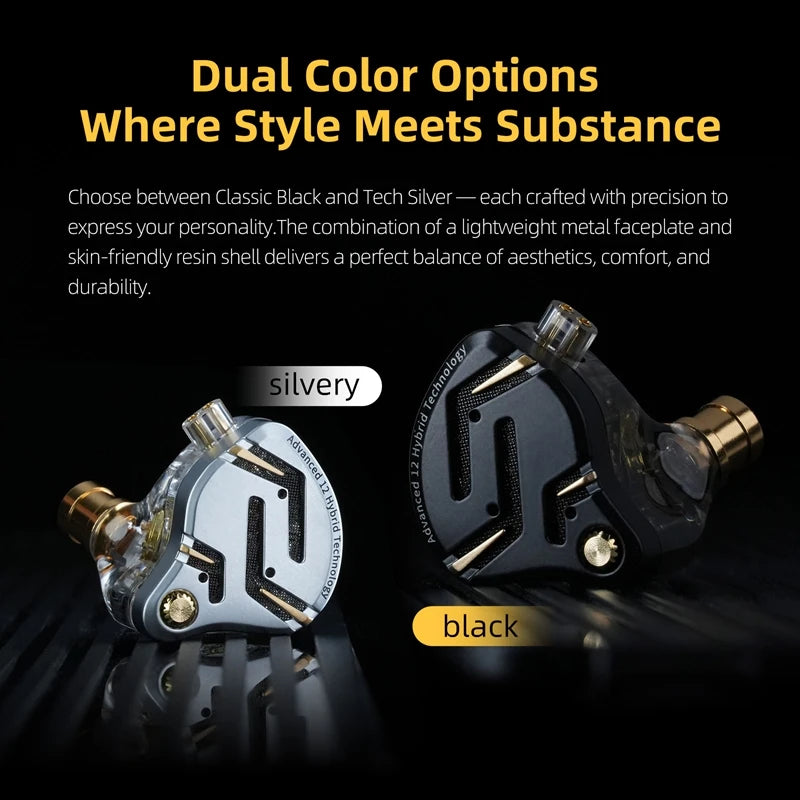 KZ ZS12 PRO 2 1DD + 5BA Hybrid HiFi In Ear Earphones Improved Bass Monitor Headphones Detachable Wire Earbuds Gaming Headest