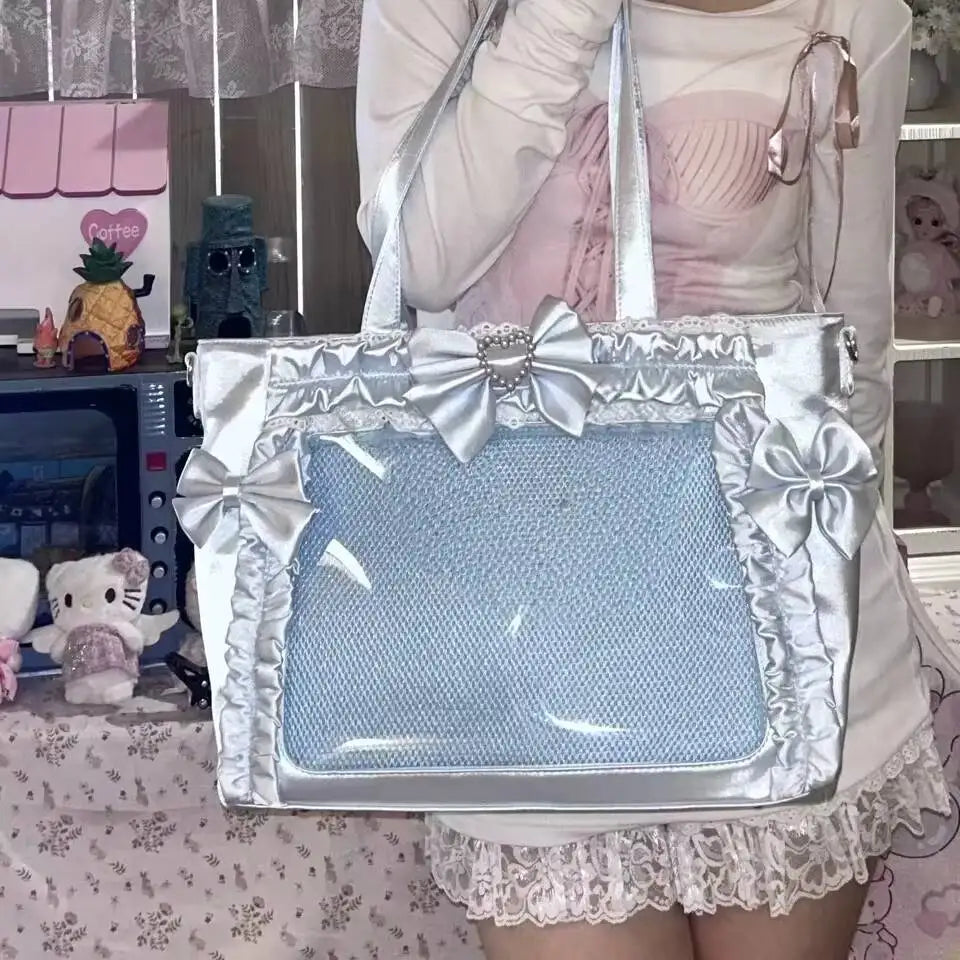 New Y2K Cute Japanese Ita Shoulder Bag Lolita Girls Transparent Tote Bag Large Capacity Crossbody Casual Bag DIY Display Handbag - Bags & Cases from Linloft.