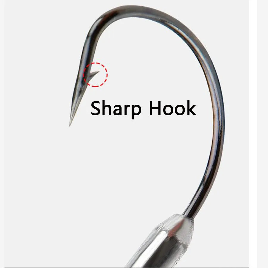 5pcs Soft Worm Lure 1/0# 2/0# 3/0# Offset Fishing Hook High Carbon Steel Wide Crank Fishhook 2g 2.5g 3g