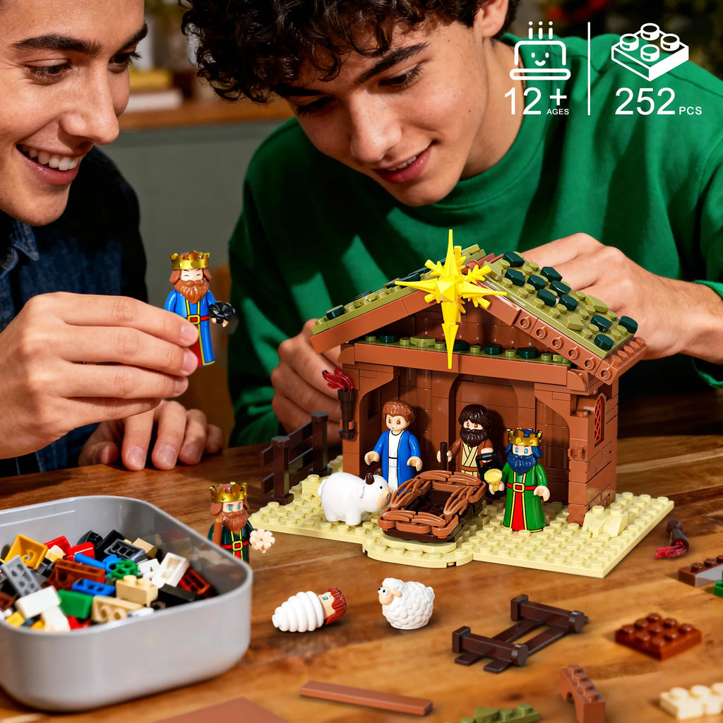 JAKI Christmas Nativity Scene Set Building Blocks Model Kit Manger Stable Tabletop Holiday Decor Home Display Gift Collectors Christian Jesus Birth Xmas Village Decoration Ornaments Halloween Birthday