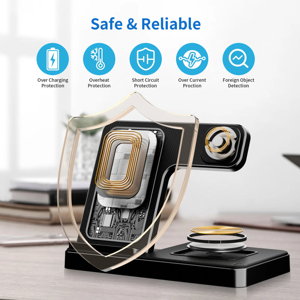 3 In 1 Wireless Charging Station Magnetic Fast Charging 18W Foldable For IPhone 16 15 14 13 12 Pro/Pro Max/Plus/Watch & Airpods