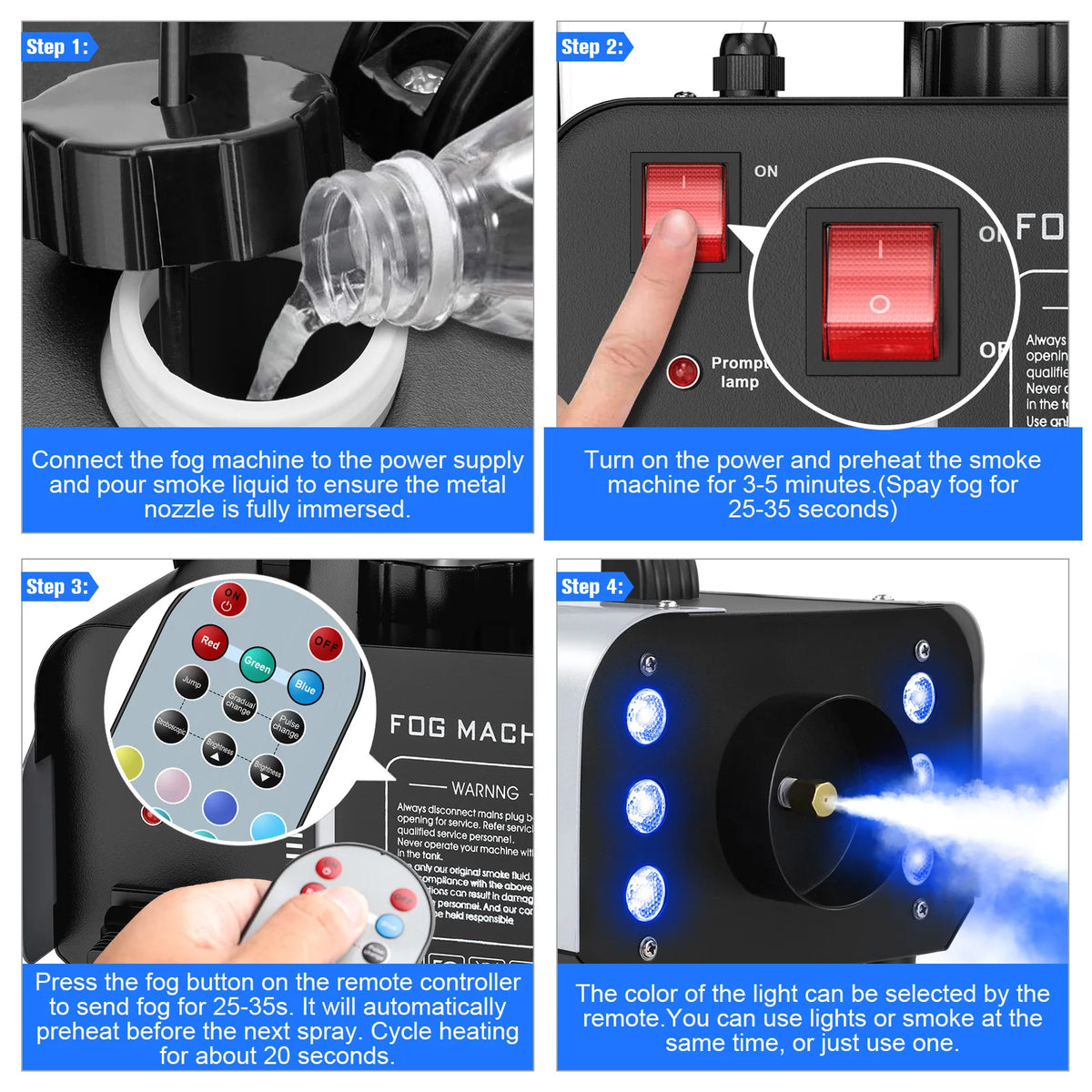 U'King 1200W Fog Machine 6LEDs Remote Fogger Ejector Disco Colorful Smoke Machine DJ Christmas Party Effects Stage Light - Party & Stage Lighting from Linloft.