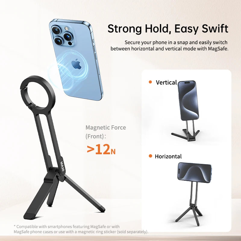 Ulanzi MA30 Magsafe Phone Tripod Dual-sided Magnetic Phone Holder Phone Stand for Iphone 16 15 Outdoor Travel Vlog LiveStreaming